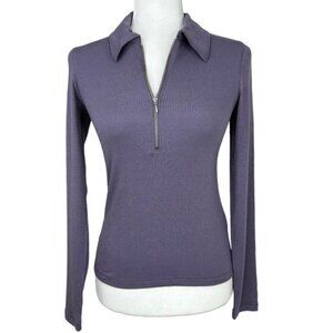 Everlane Women's NWT Purple Quarter Zip Lyocell Micro-Ribbed Polo Blouse XS/C31